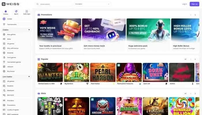 Captura del sitio web de Weiss Casino