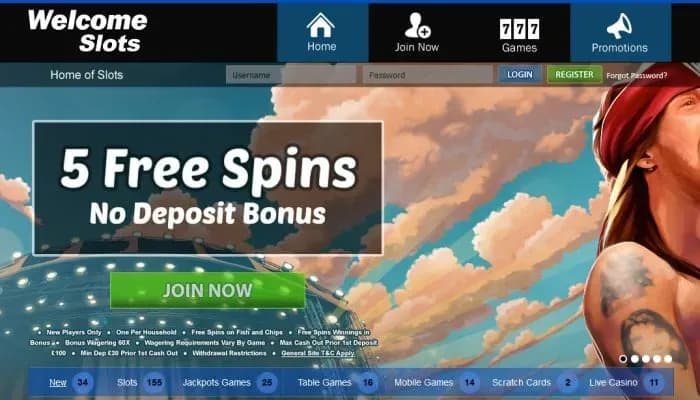 Captura del sitio web de Welcome Slots Casino