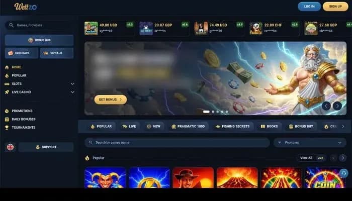 Captura del sitio web de Wettzo Casino