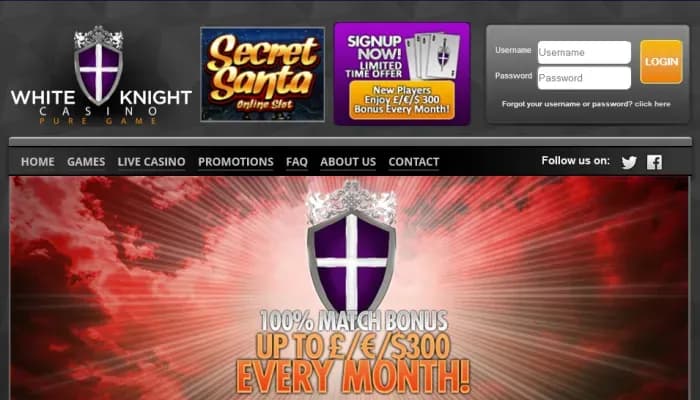 Captura del sitio web de White Knight Casino