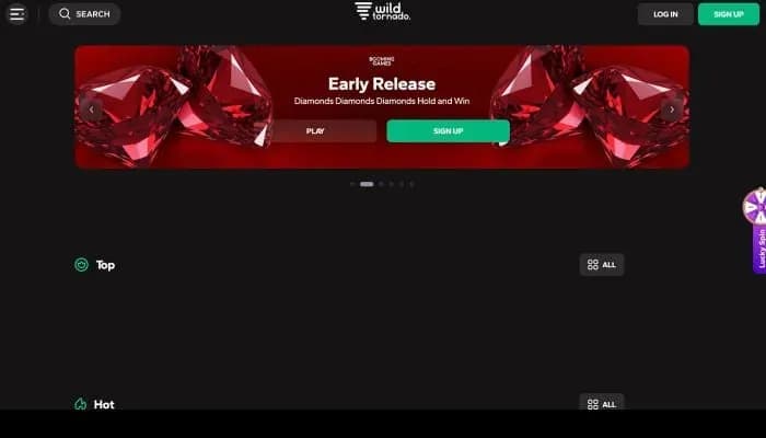 Captura del sitio web de Wild Tornado Casino