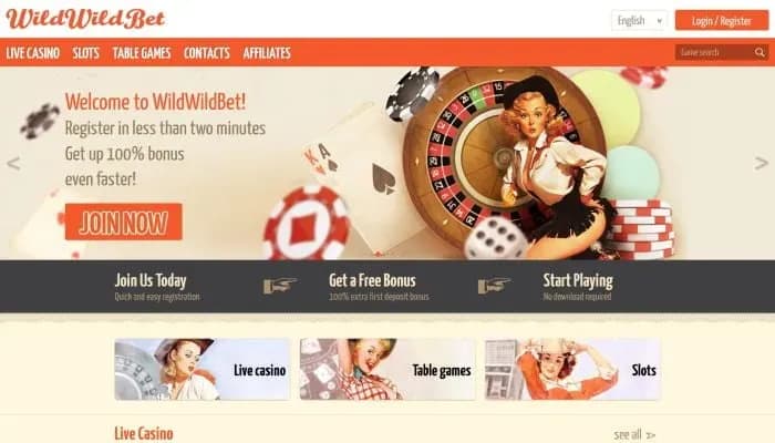 Captura del sitio web de Wild Wild Bet Casino