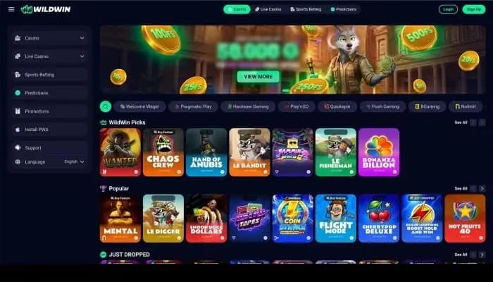 Captura del sitio web de Wildwin Casino