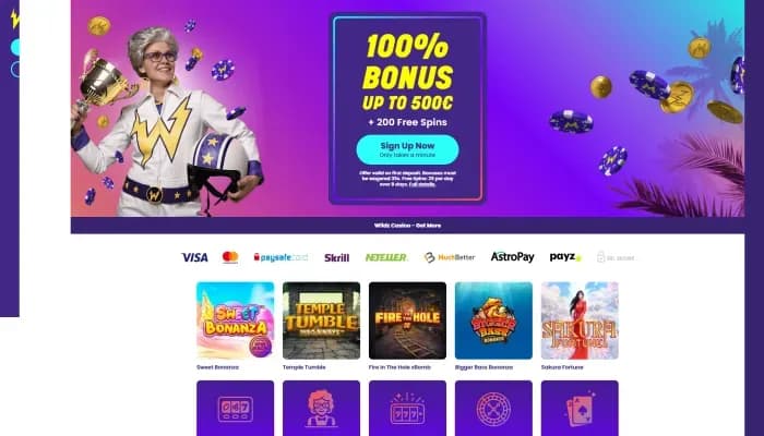Captura del sitio web de Wildz Casino