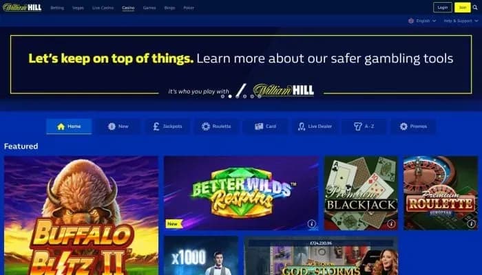 Captura del sitio web de William Hill UK Casino