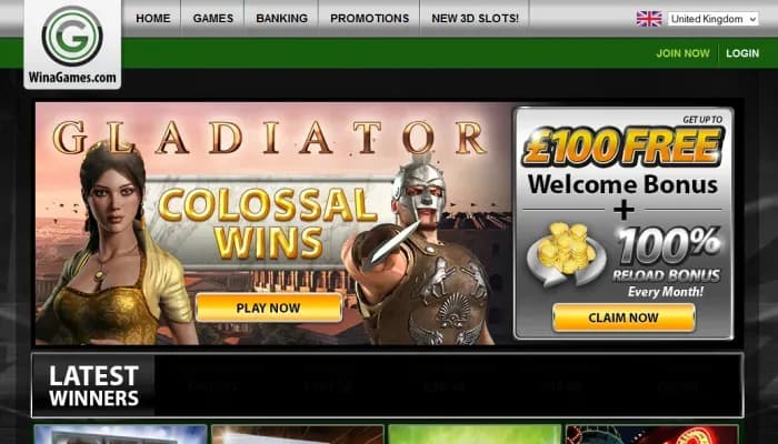 Captura del sitio web de WinaGames Casino