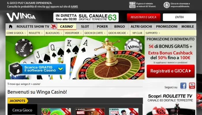 Captura del sitio web de Winga Casino