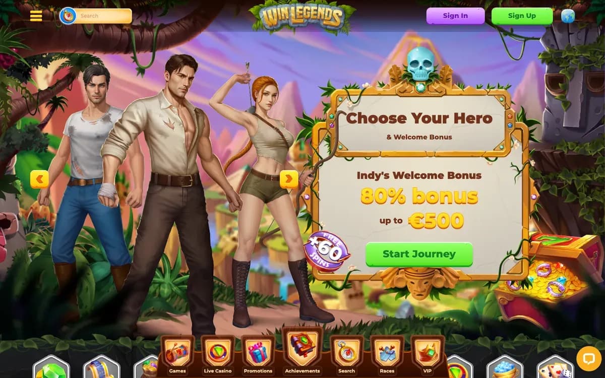 Captura del sitio web de WinLegends Casino