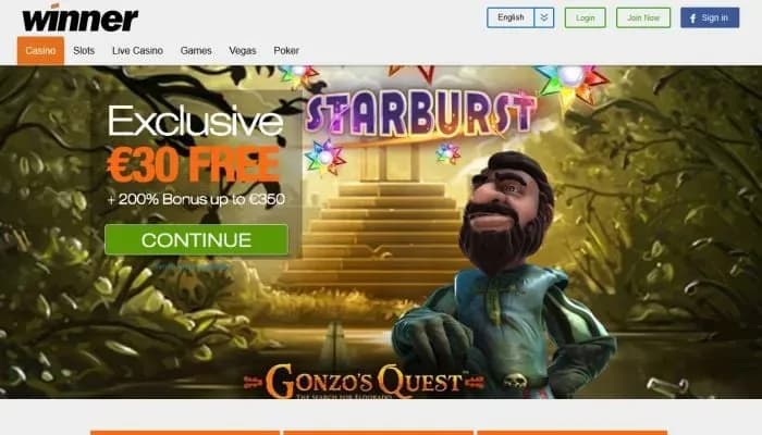 Captura del sitio web de Winner Casino