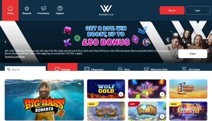 Captura del sitio web de Winners Club Casino