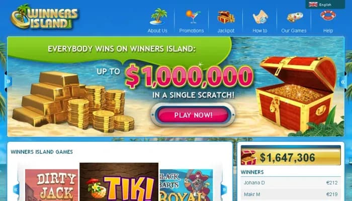 Captura del sitio web de WinnersIsland Casino