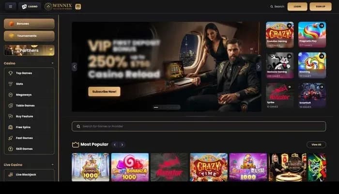 Captura del sitio web de Winnix Casino