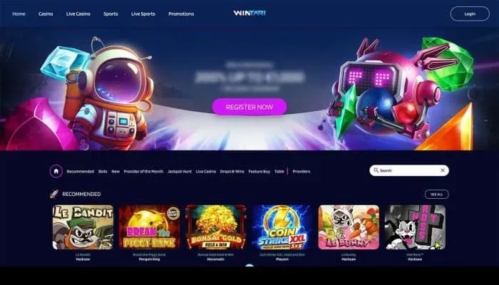 Captura del sitio web de Wintari Casino