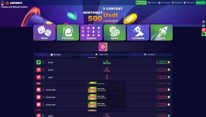 Captura del sitio web de WinTomato Casino