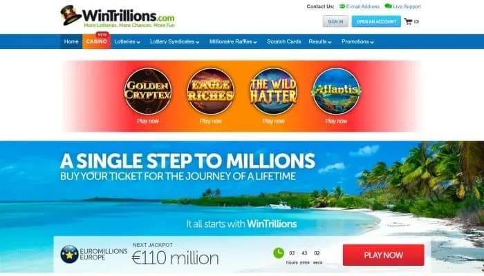 Captura del sitio web de WinTrillions Casino