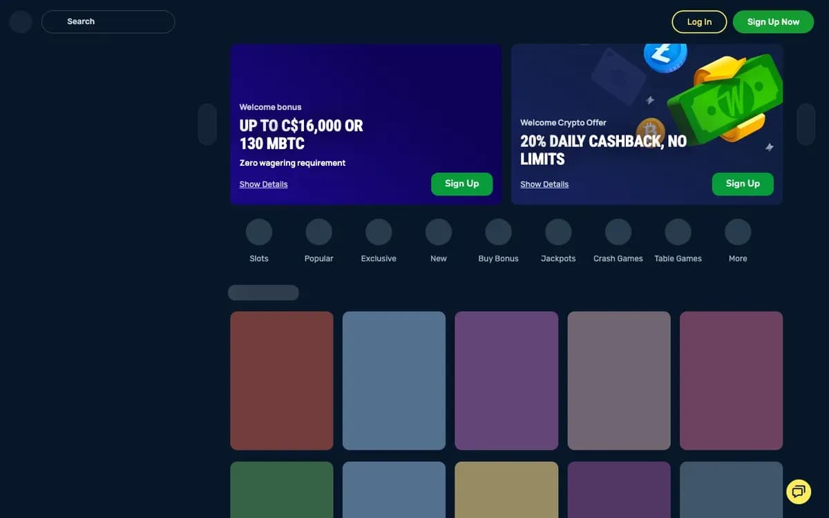 Captura del sitio web de Winz.io Casino