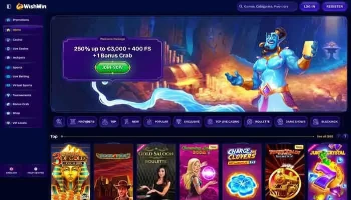 Captura del sitio web de WishWin Casino