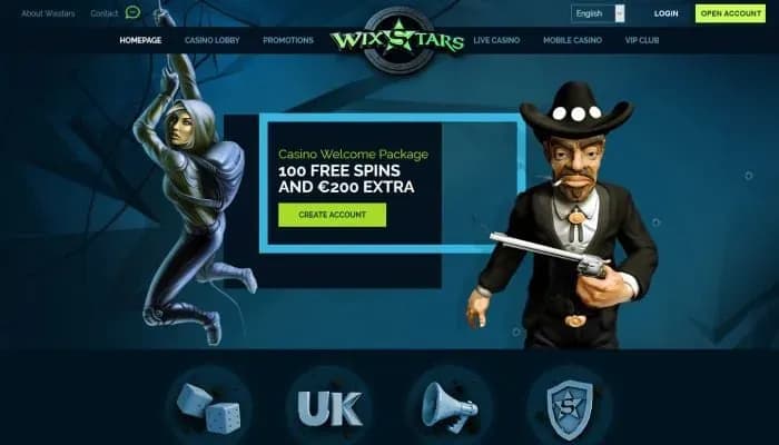 Captura del sitio web de Wixstars Casino