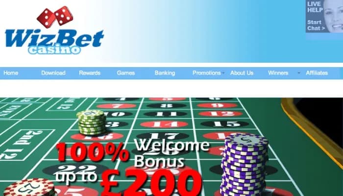 Captura del sitio web de Wizbet Casino