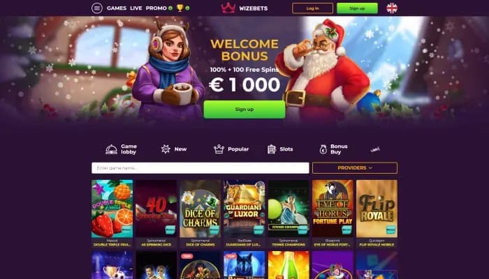 Captura del sitio web de Wizebets Casino