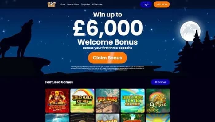 Captura del sitio web de Wolf Spins Casino