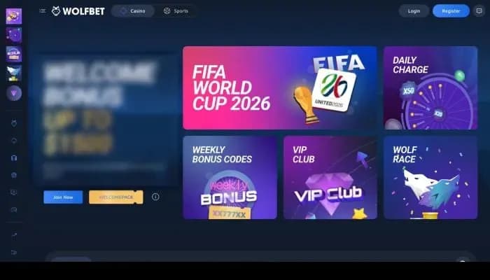 Captura del sitio web de WOLFBET Casino