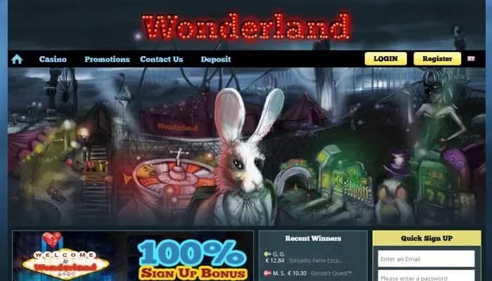 Captura del sitio web de Wonderland Casino